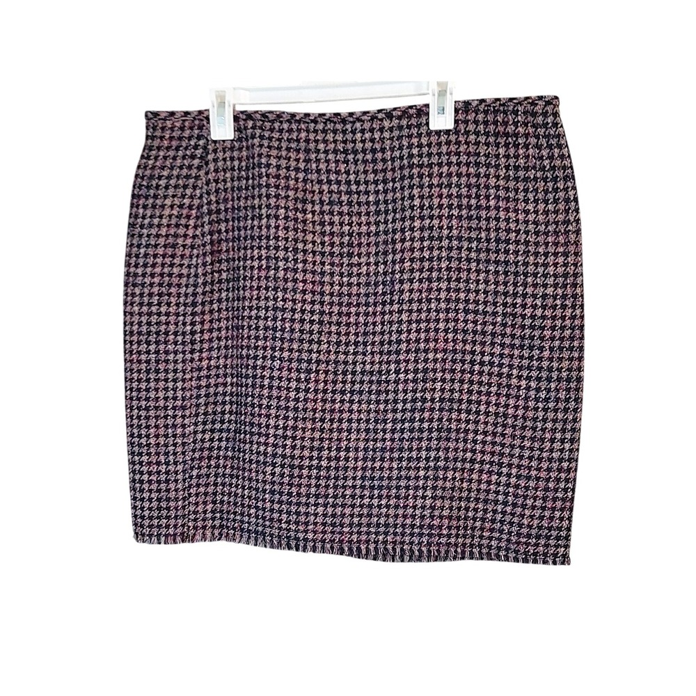 Tahari ASL‎ Pink Black Houndstooth Tweed Knee Length Skirt Size 18